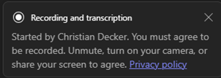 Zustimmung zu Teams Meeting Aufzeichnung